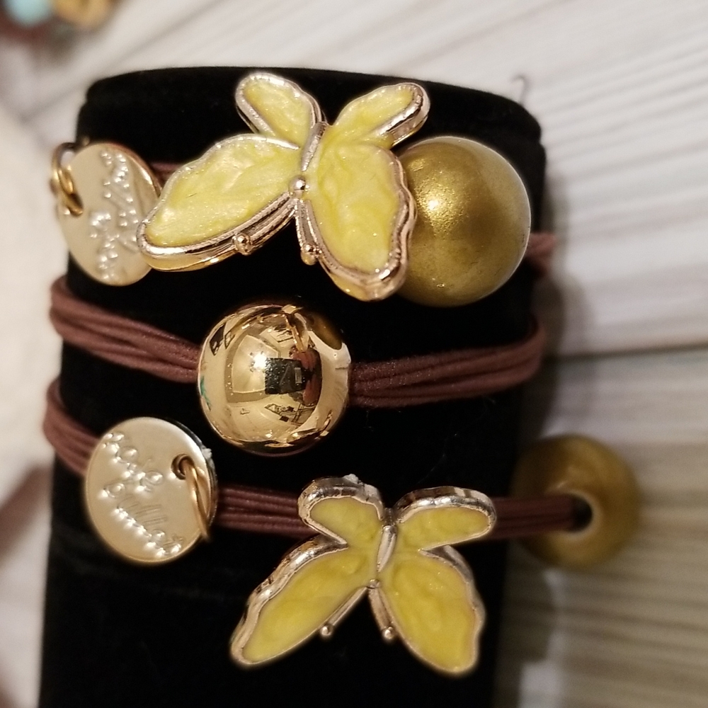 3/30☘️Anthropolgi Hair Ties Yellow Butterflies 3 pcs Set New